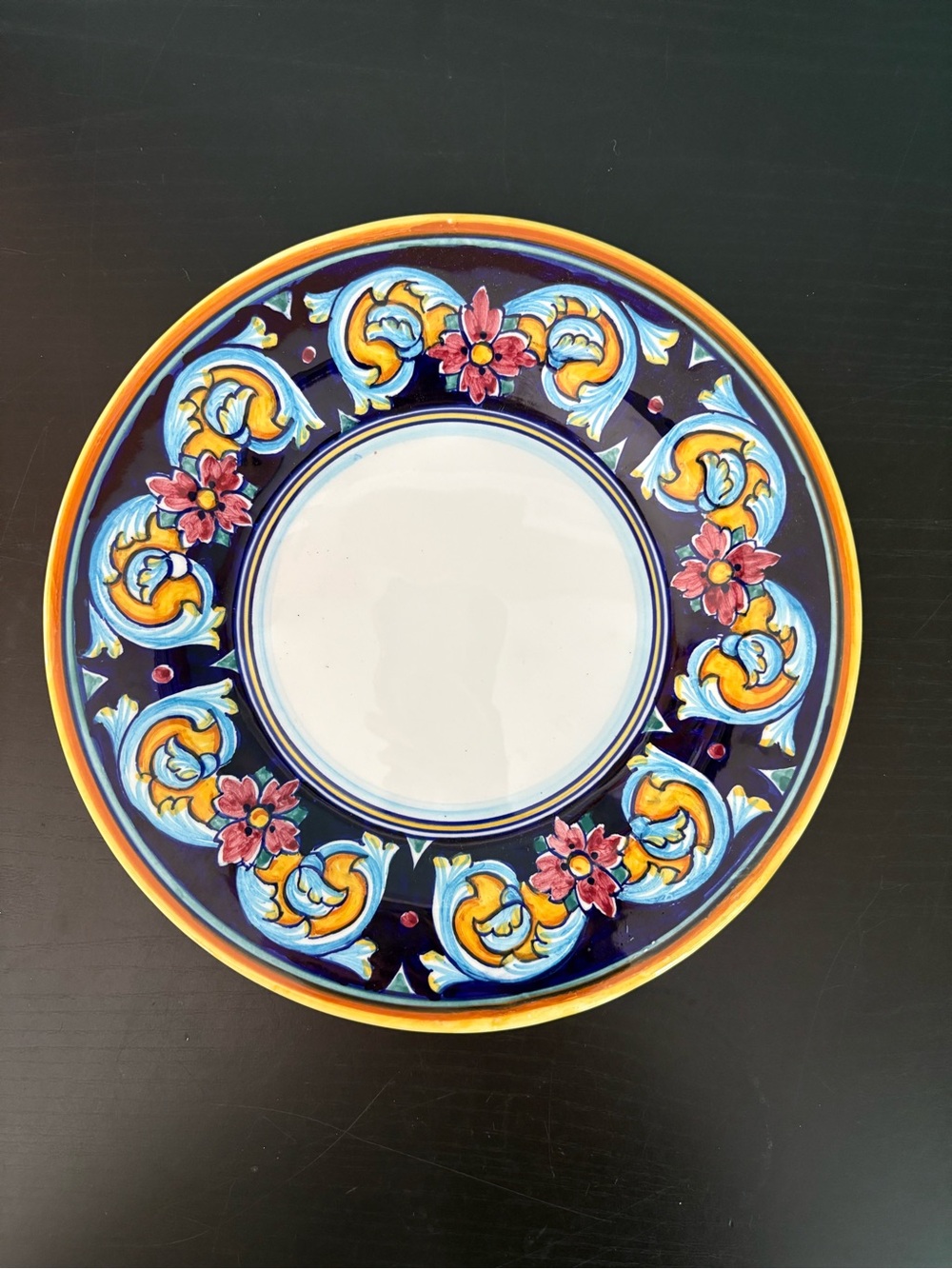Ravello Hand Painted Floral Ceramic Plate with built in Hook